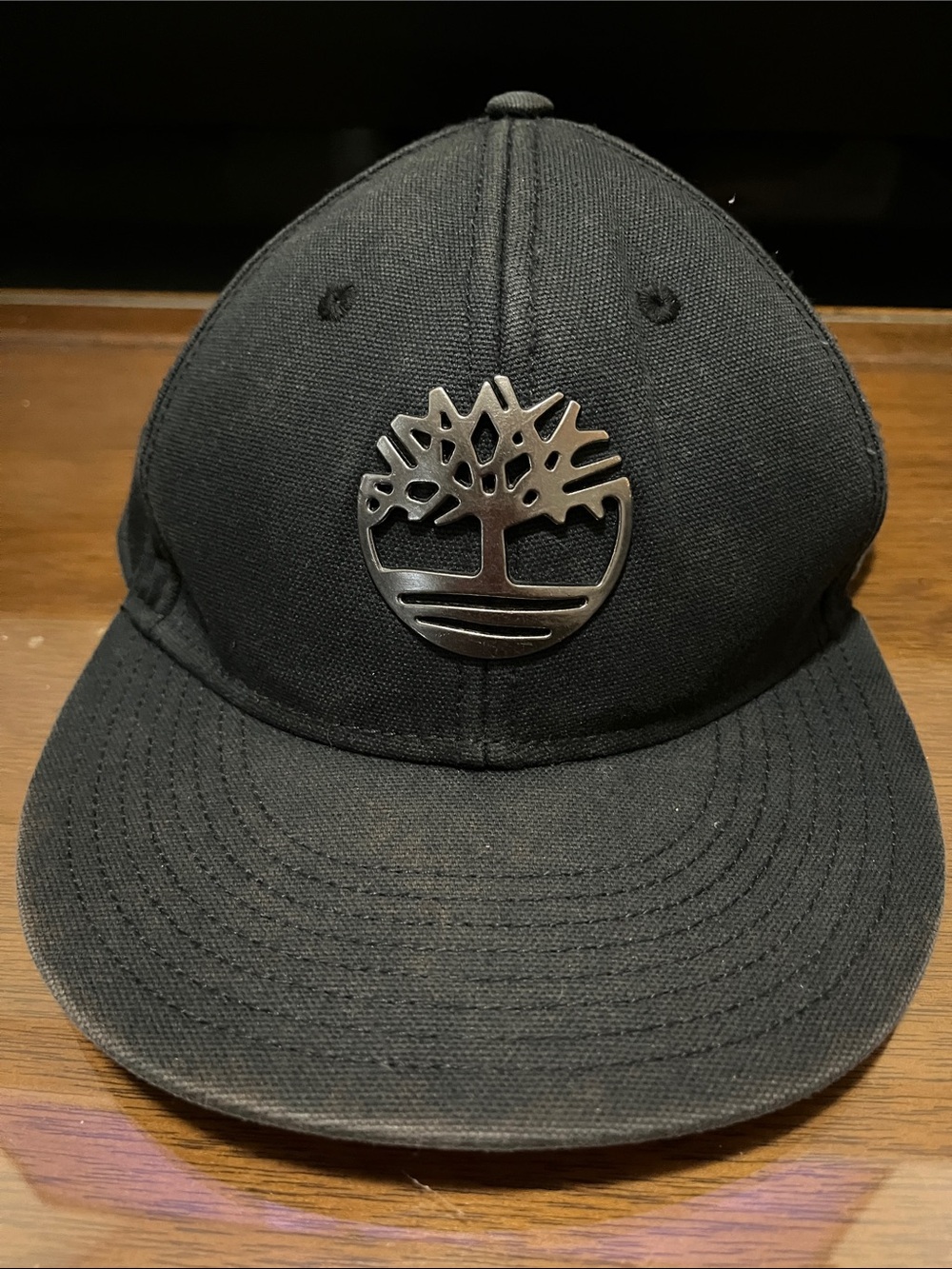 Timberland Black Hat with Metal Tree Emblem
